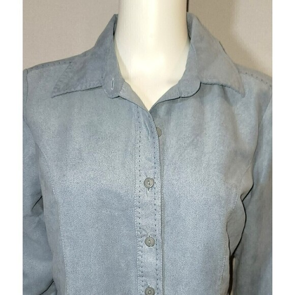 Lemon Grass Suede Like Button Down Blouse - Size Small - Picture 5 of 10